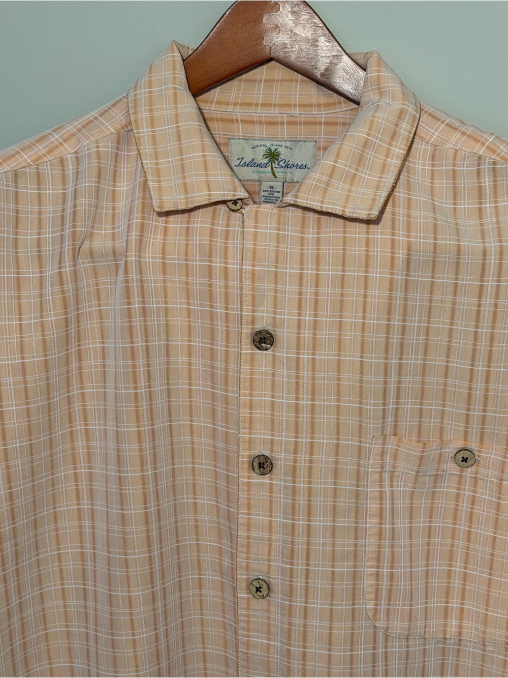 Island Shores brand Island Shirt Peach Plaid Casual Button-Down Shirt